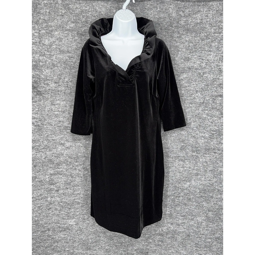 Gretchen Scott Dress Womens M Black Velvet V Neck Ruffle Shift Knee Length